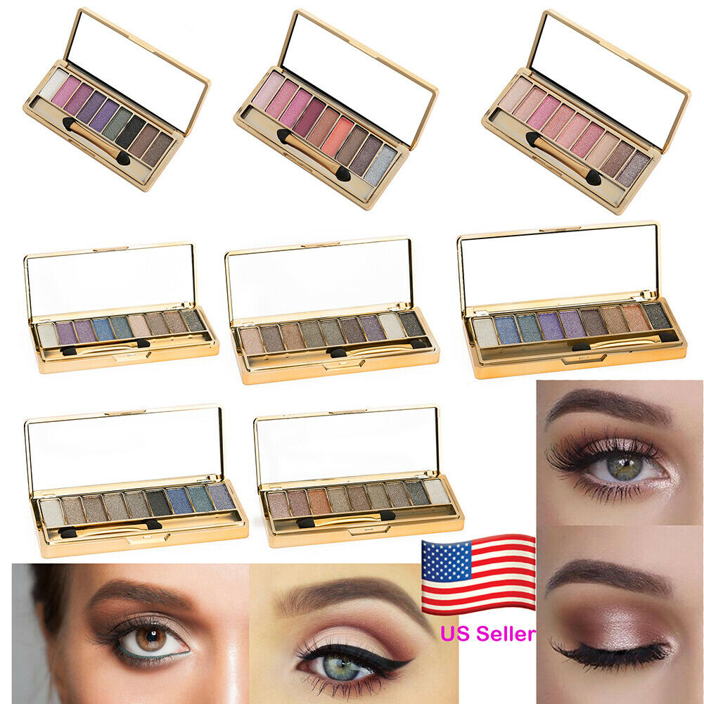 9 Colors Glitter Eyeshadow Eye Shadow Palette & Makeup Cosmetic Brush Set Us