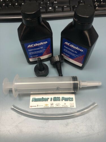 (2) Genuine Gm Supercharger Oil Bottles W/ Syringe 4 Ounce Eaton Change Kit