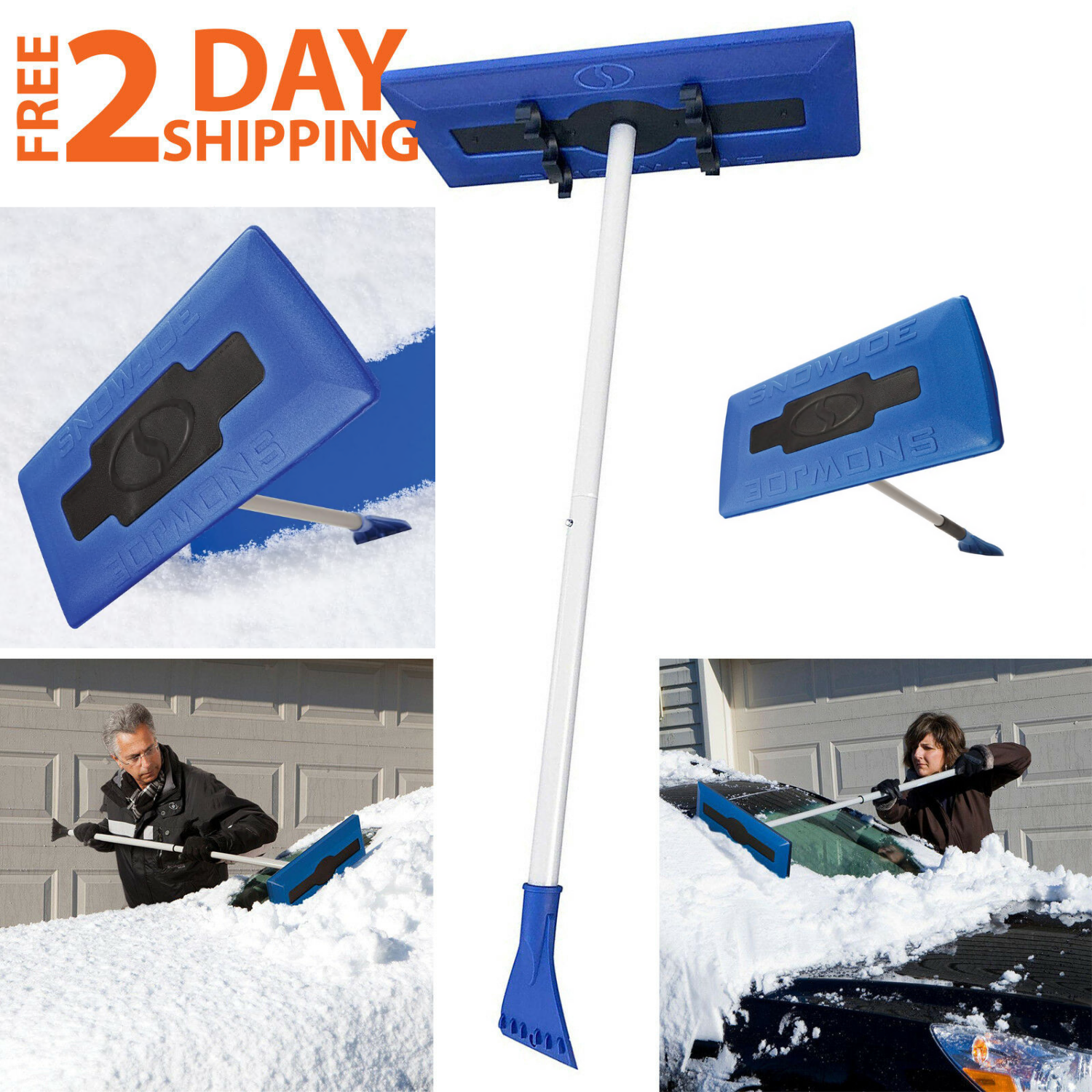 Snow Joe Car Windshield Ice Scraper Foam Brush Durable Telescoping Broom Tool