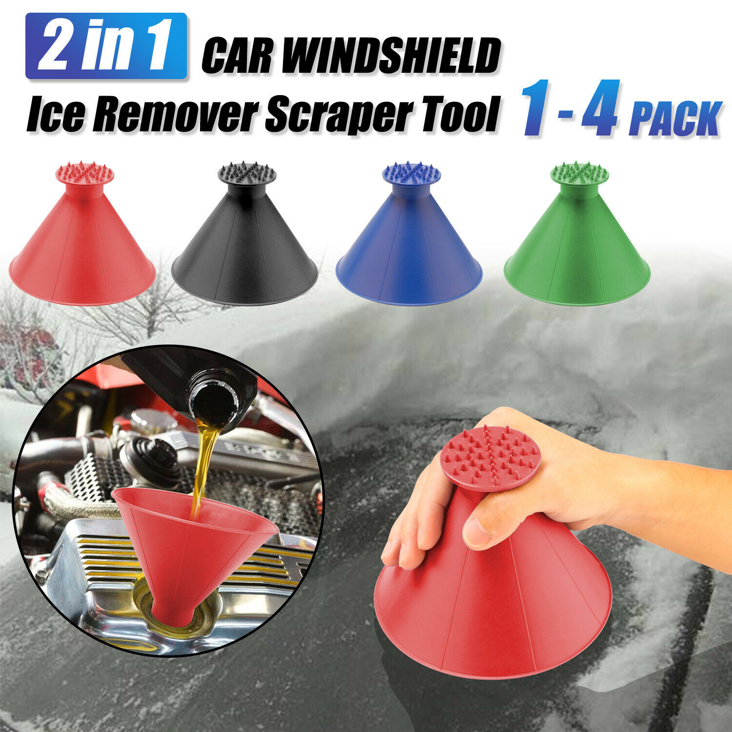 1-4pack Car Windshield Ice Snow Remover Tool Cone Shaped Round Cone Oil Funnel
