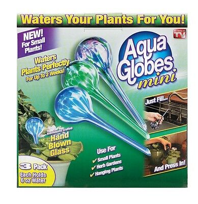 Set Of 3 Aqua Globe Mini Watering System Glass Bulbs Plants Seen On Tv Ag071106