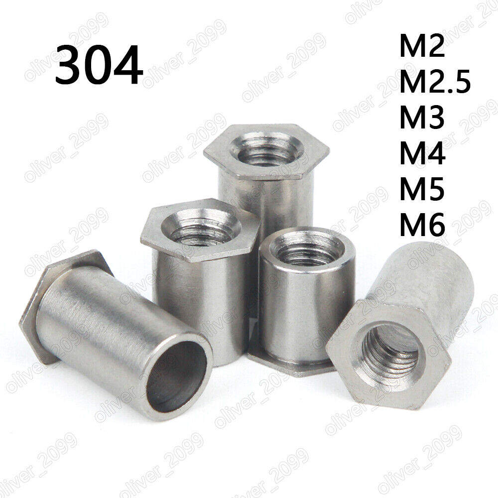 304 Stainless Steel Hollow Rivet Nuts Flat Hex Head M2 M2.5 M3 M4 M5 M6