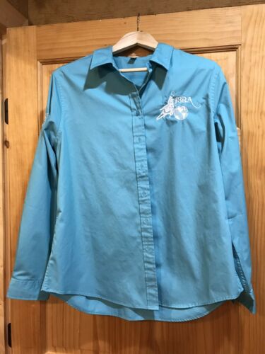 Port Authority Womens Xl Long Sleeve Button Down Up Barrel Racing White Turq 2