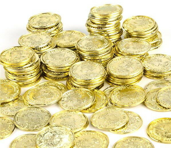 300  Plastic Pirate Gold Play Toy Coins Birthday Party Favors Pinata Money Coin