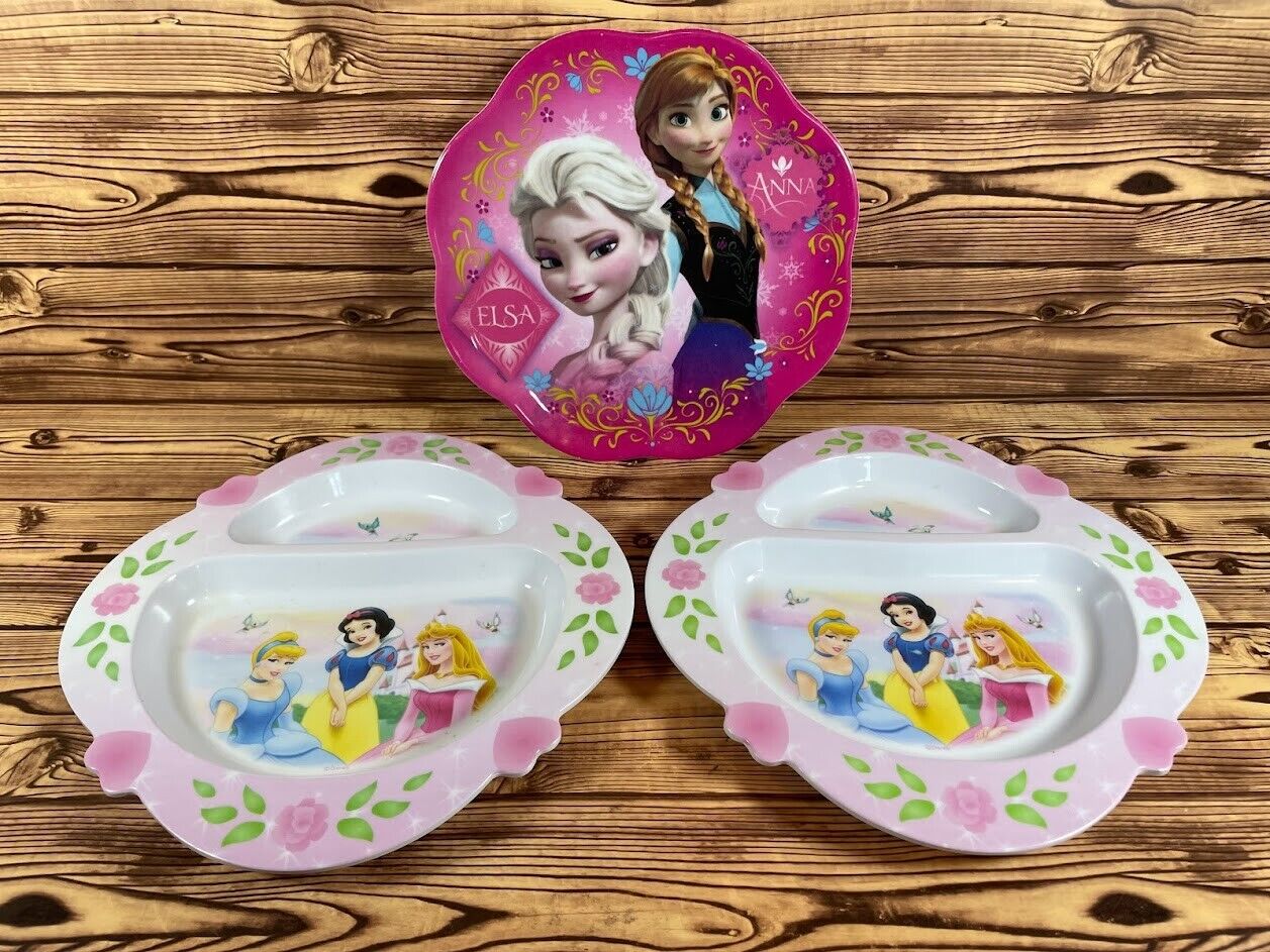 Lot Of 3 Disney Princess Zak Plates Anna Elsa Cinderella Snow White Sleeping